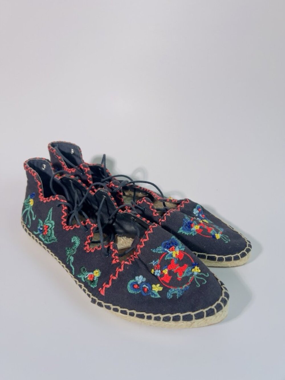 Tory Burch Fleming Embroidered Lace-Up Espadrilles Canvas Floral Size 8 - Picture 8 of 11